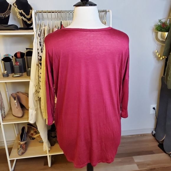 Burgundy Tunic Top w/ Gold Sequin Reindeer - Picture 3 of 5